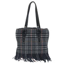 BURBERRY Nova Check Scarf Style Blue Label Hand Bag Wool Gray Silver Auth 96942-13