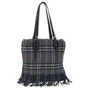BURBERRY Nova Check Scarf Style Blue Label Hand Bag Wool Gray Silver Auth 96942-2