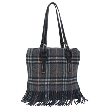 BURBERRY Nova Check Scarf Style Blue Label Hand Bag Wool Gray Silver Auth 96942 - 0