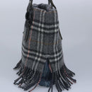 BURBERRY Nova Check Scarf Style Blue Label Hand Bag Wool Gray Silver Auth 96942-3