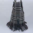 BURBERRY Nova Check Scarf Style Blue Label Hand Bag Wool Gray Silver Auth 96942-4