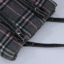 BURBERRY Nova Check Scarf Style Blue Label Hand Bag Wool Gray Silver Auth 96942-6