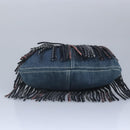 BURBERRY Nova Check Scarf Style Blue Label Hand Bag Wool Gray Silver Auth 96942-5