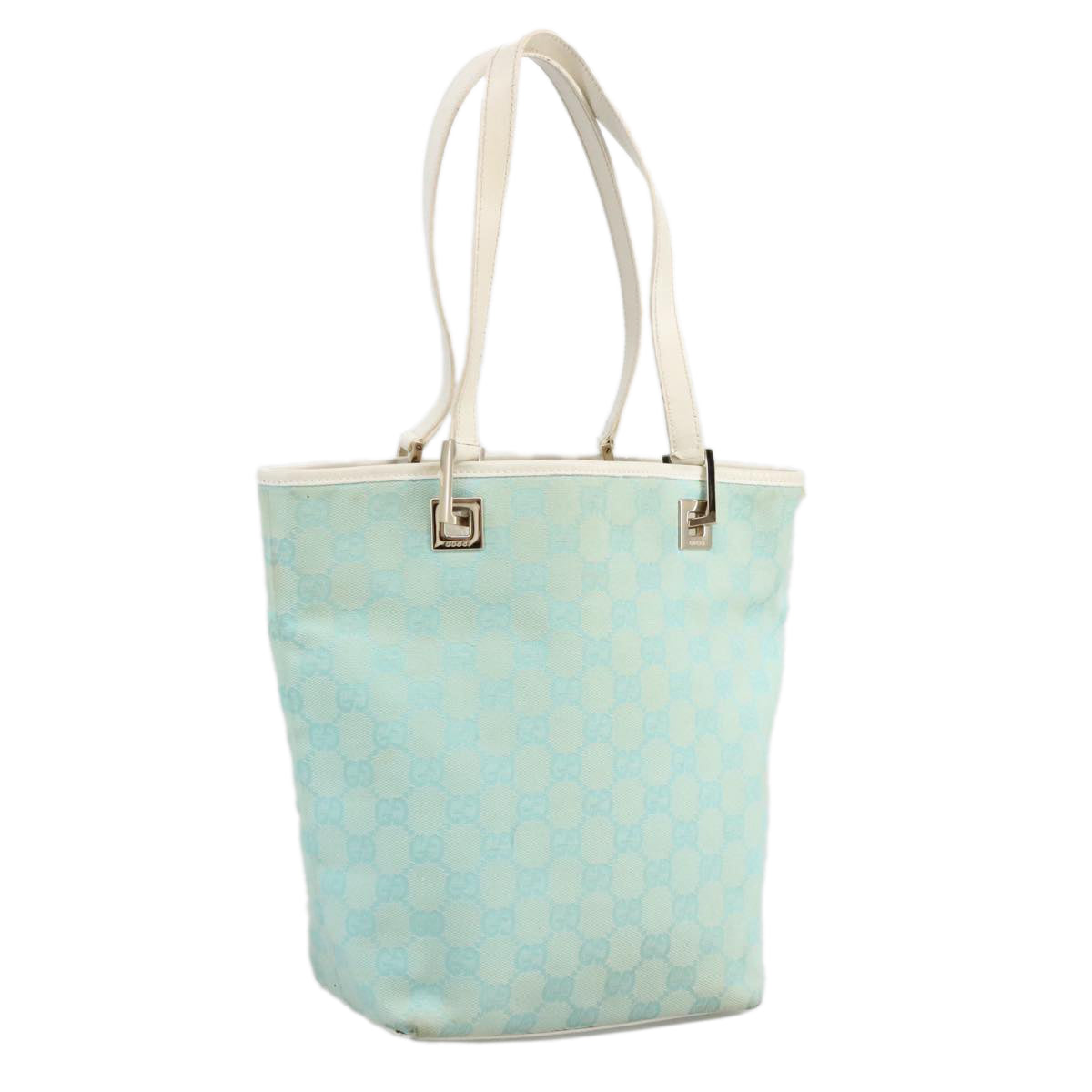 GUCCI GG Canvas Tote Bag Light Blue Gold 002 1099 Auth 96949