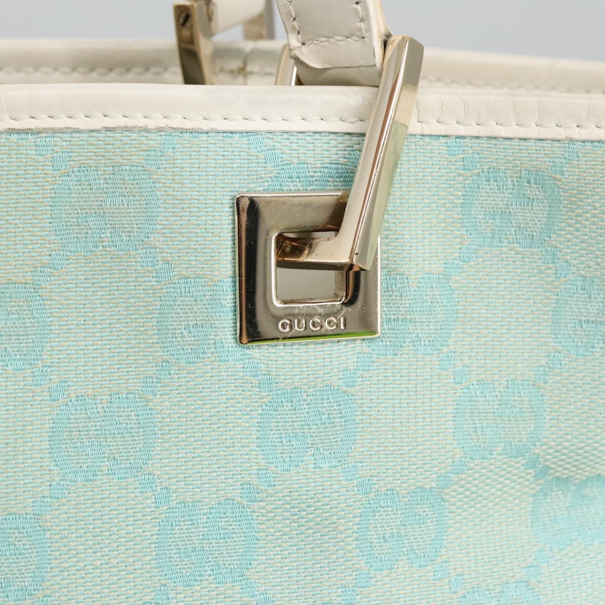 GUCCI GG Canvas Tote Bag Light Blue Gold 002 1099 Auth 96949