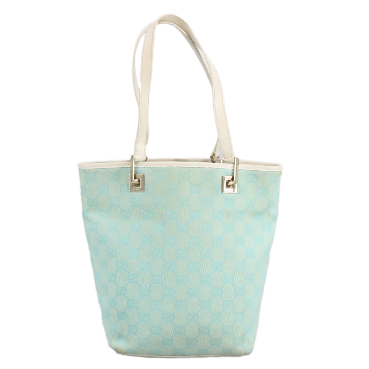 GUCCI GG Canvas Tote Bag Light Blue Gold 002 1099 Auth 96949