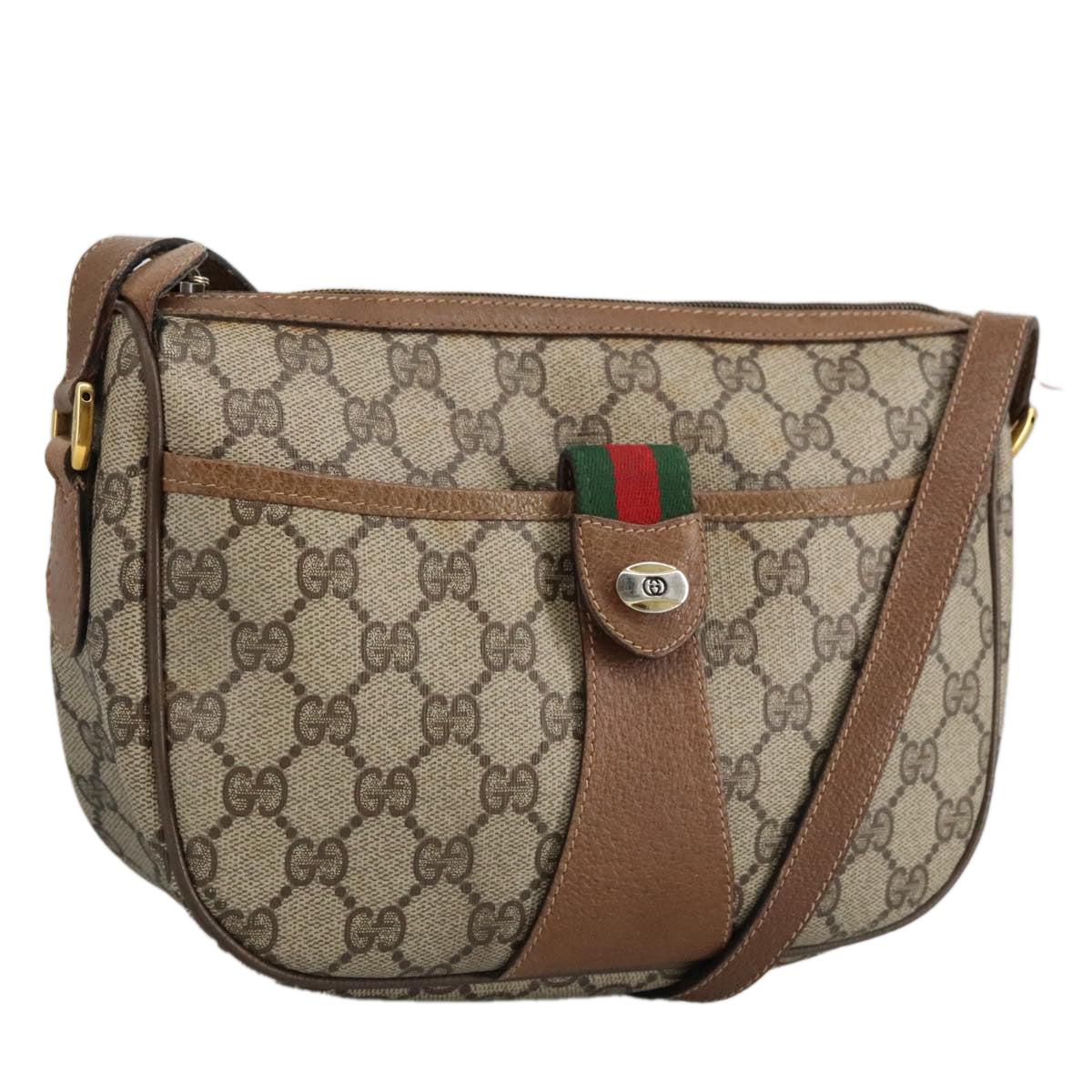 GUCCI GG Supreme Web Sherry Line Shoulder Bag PVC Beige 89 02 032 Auth 96950