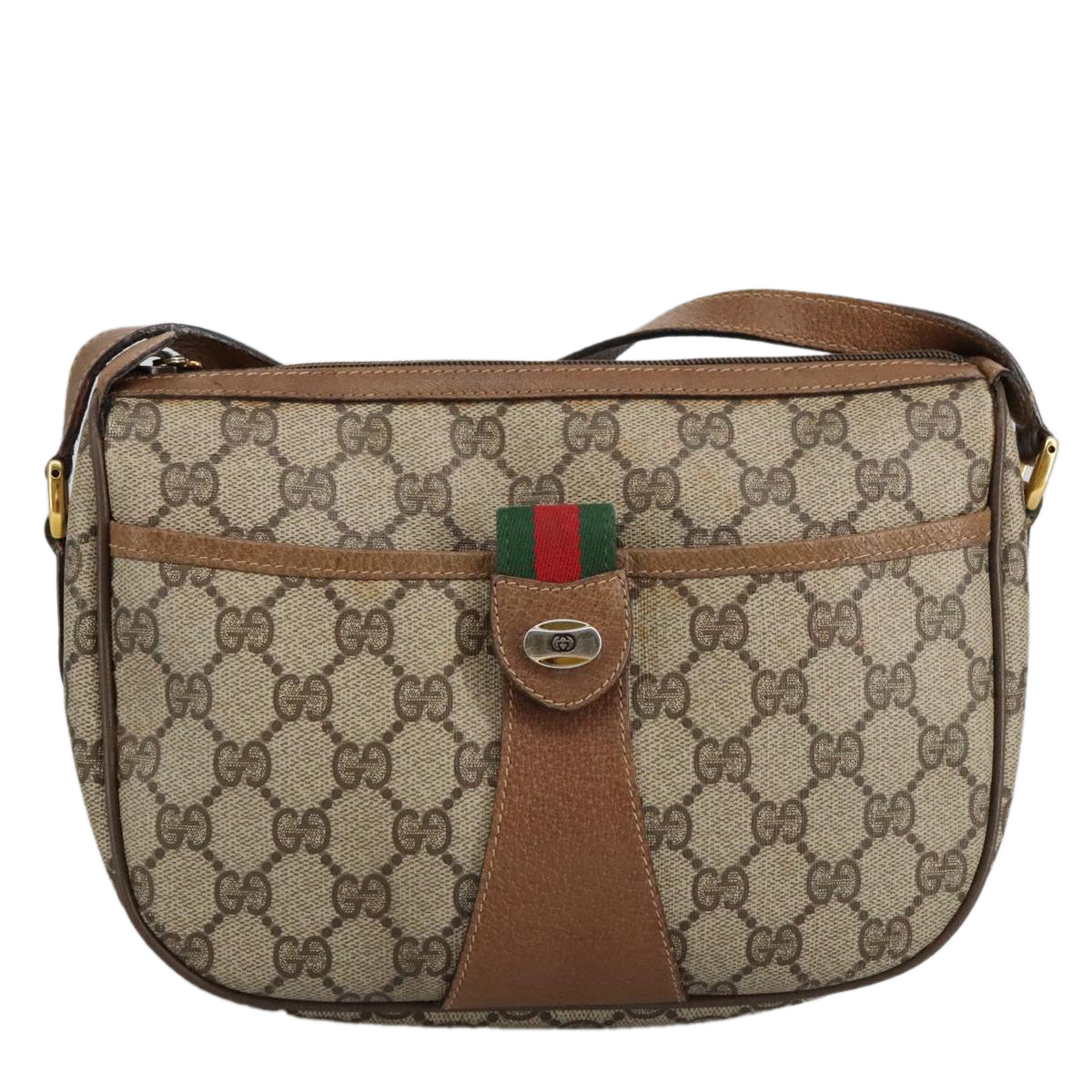 GUCCI GG Supreme Web Sherry Line Shoulder Bag PVC Beige 89 02 032 Auth 96950