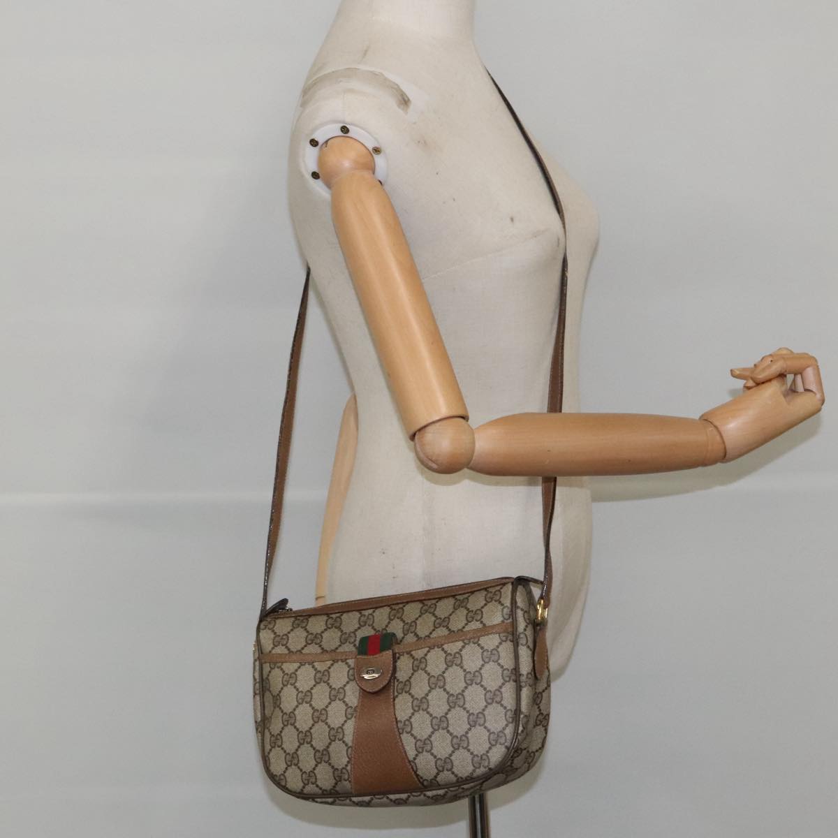 GUCCI GG Supreme Web Sherry Line Shoulder Bag PVC Beige 89 02 032 Auth 96950