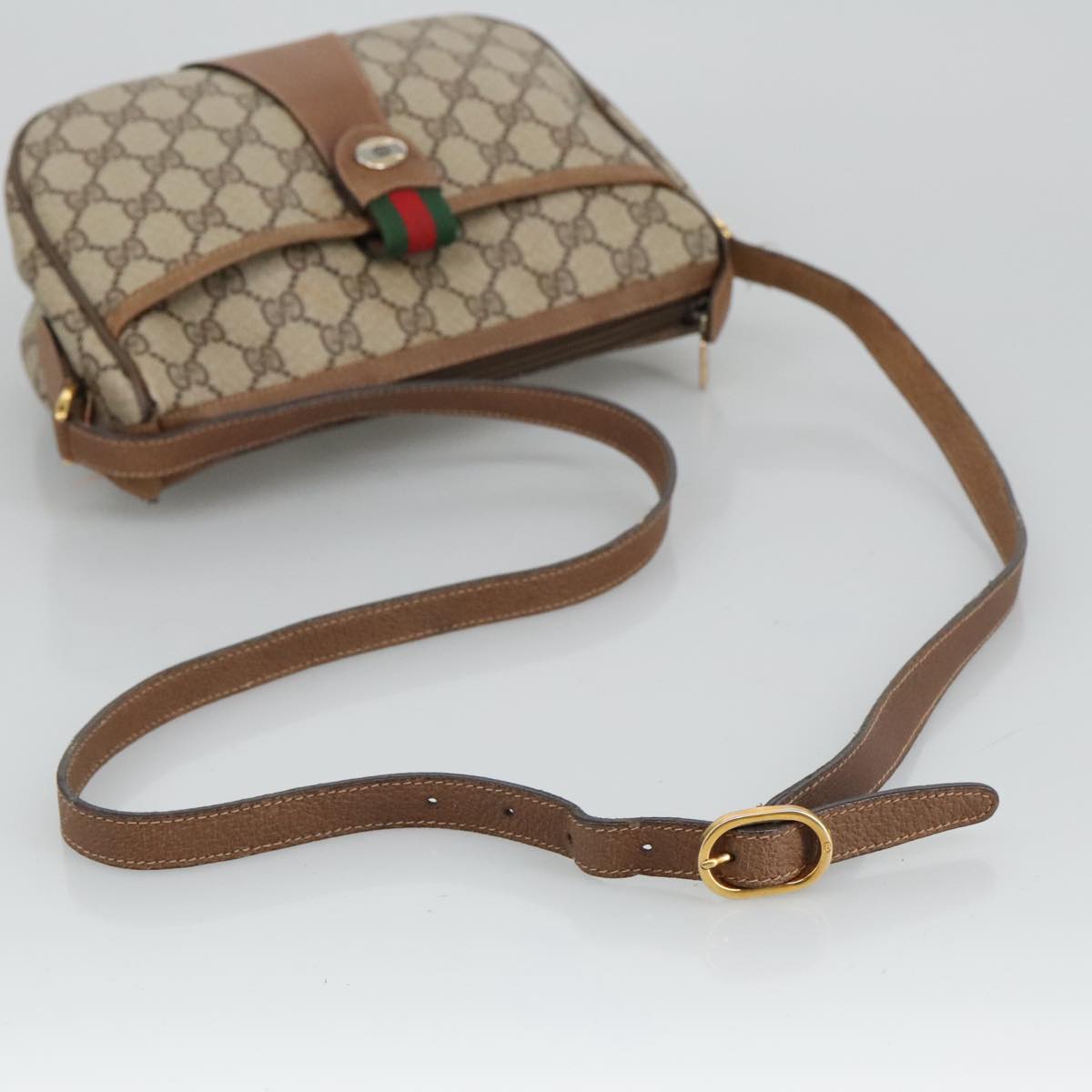 GUCCI GG Supreme Web Sherry Line Shoulder Bag PVC Beige 89 02 032 Auth 96950