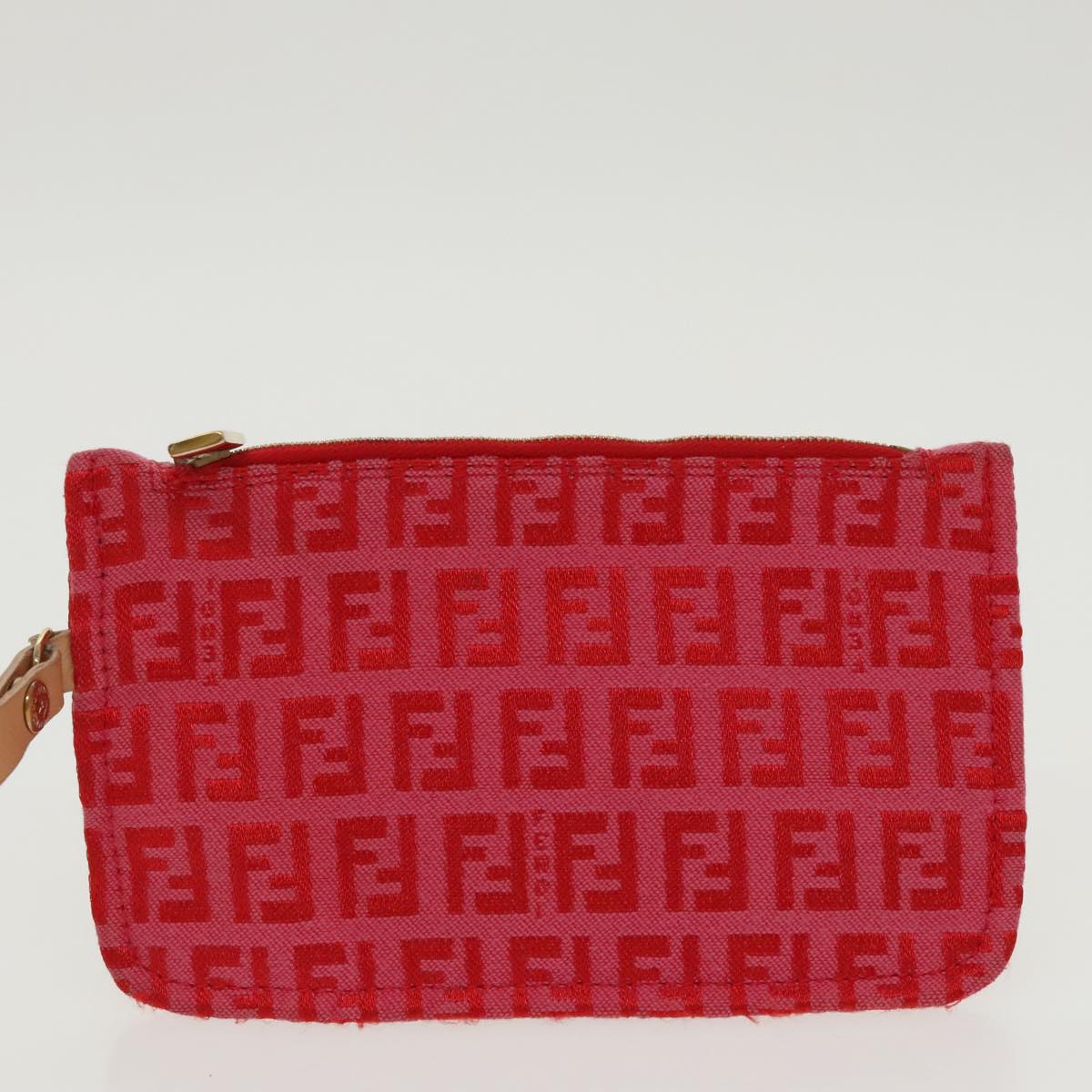 FENDI Zucchino Canvas Hand Bag Red Gold Auth 96951