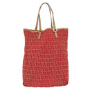 FENDI Zucchino Canvas Hand Bag Red Gold Auth 96951-13