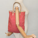 FENDI Zucchino Canvas Hand Bag Red Gold Auth 96951-27