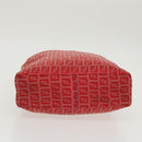 FENDI Zucchino Canvas Hand Bag Red Gold Auth 96951-5