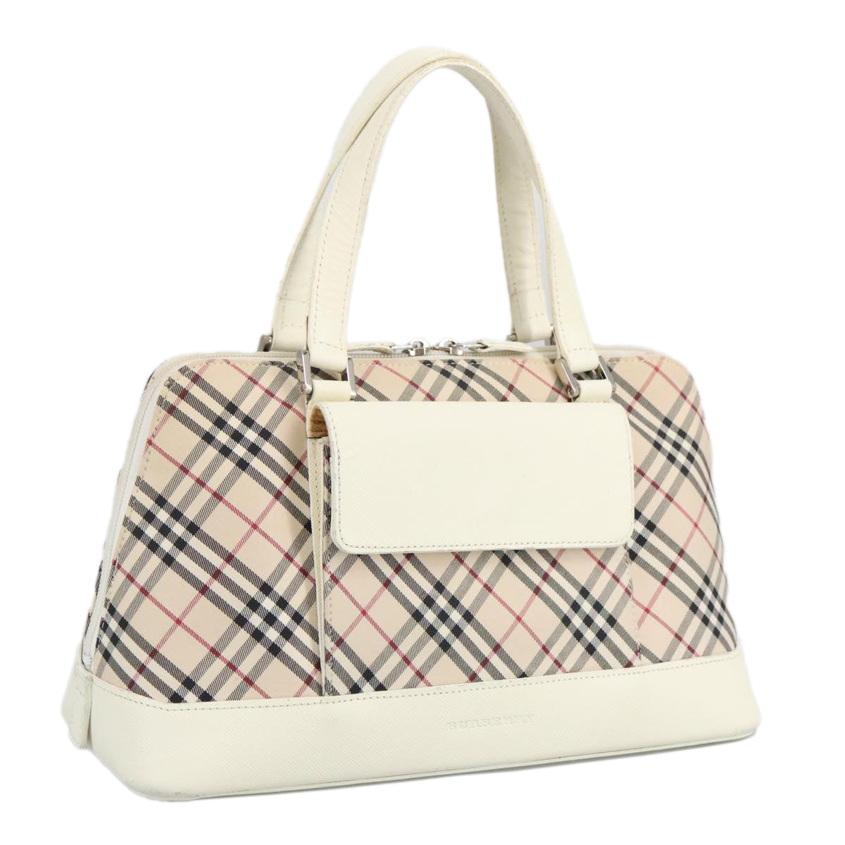 BURBERRY Nova Check Hand Bag Canvas Beige Silver Auth 96953