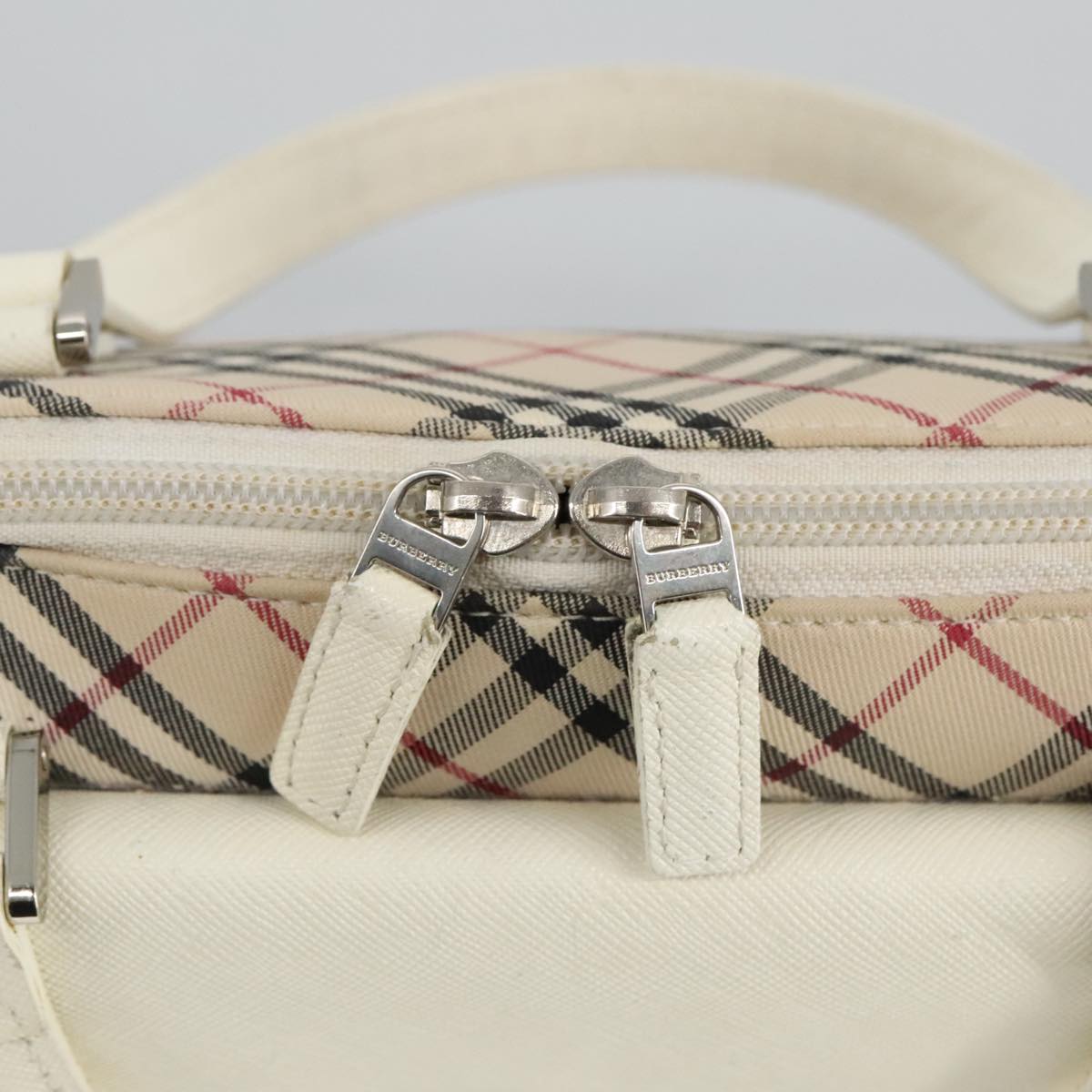 BURBERRY Nova Check Hand Bag Canvas Beige Silver Auth 96953