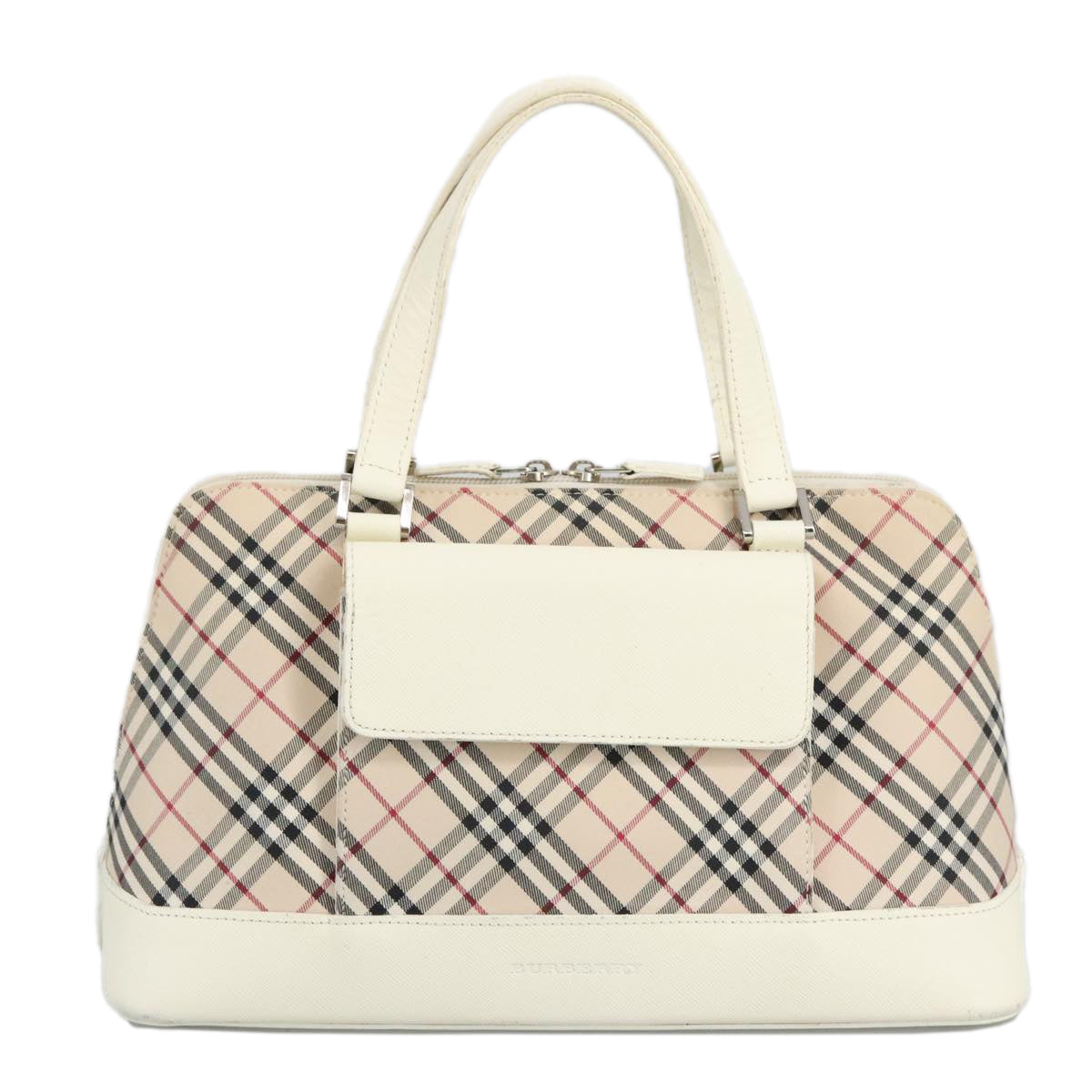 BURBERRY Nova Check Hand Bag Canvas Beige Silver Auth 96953 - 0