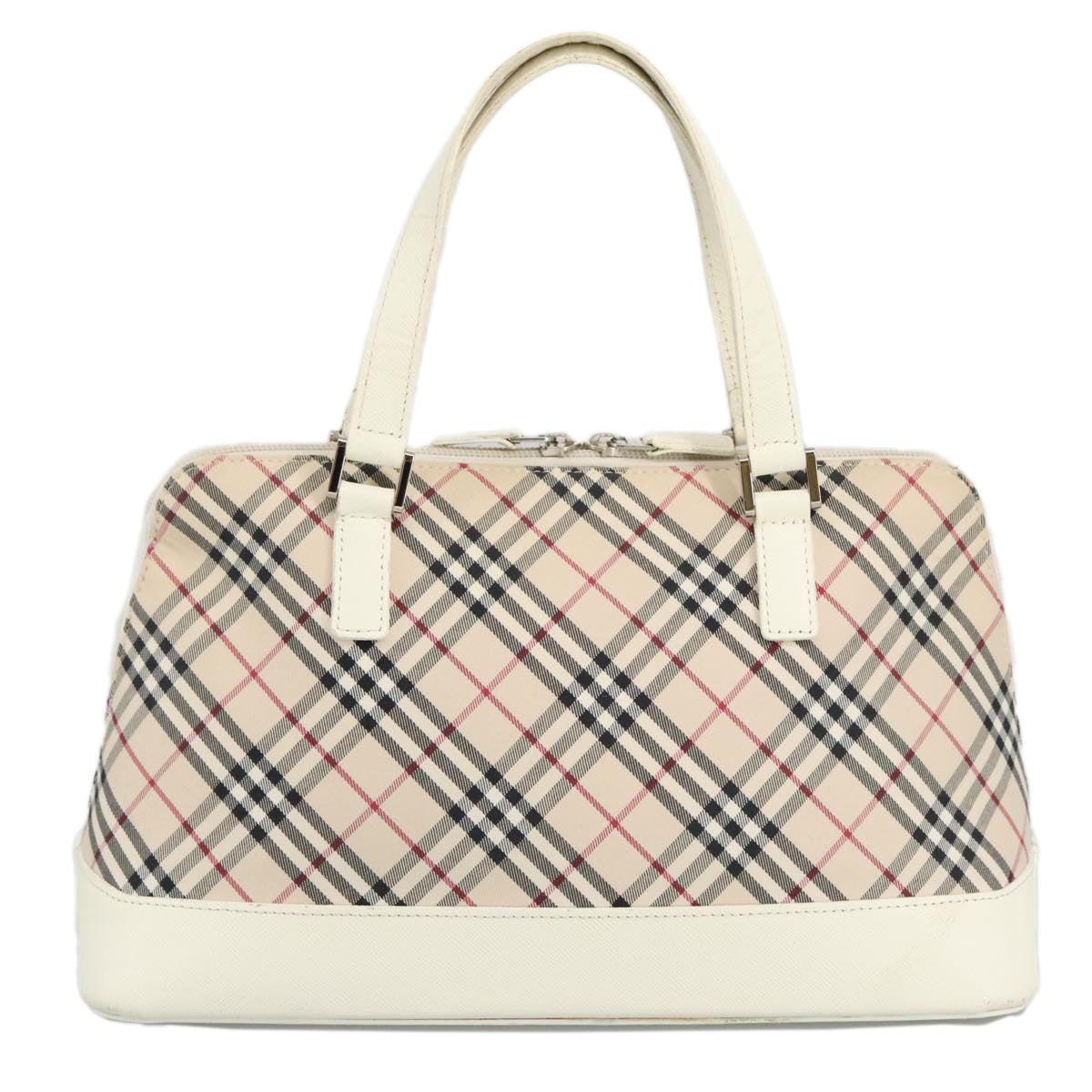 BURBERRY Nova Check Hand Bag Canvas Beige Silver Auth 96953