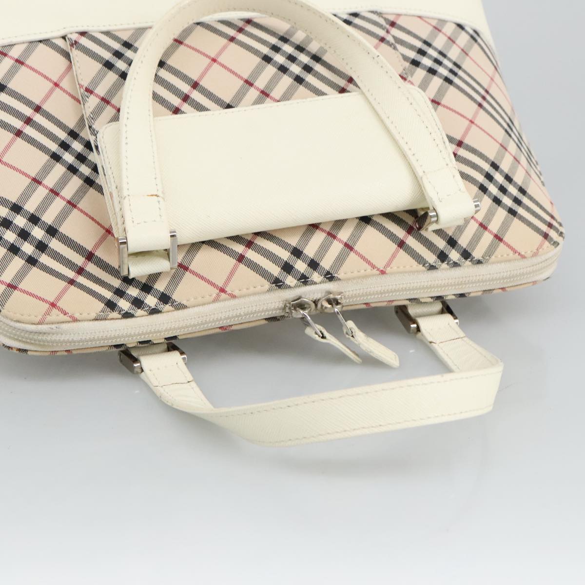 BURBERRY Nova Check Hand Bag Canvas Beige Silver Auth 96953