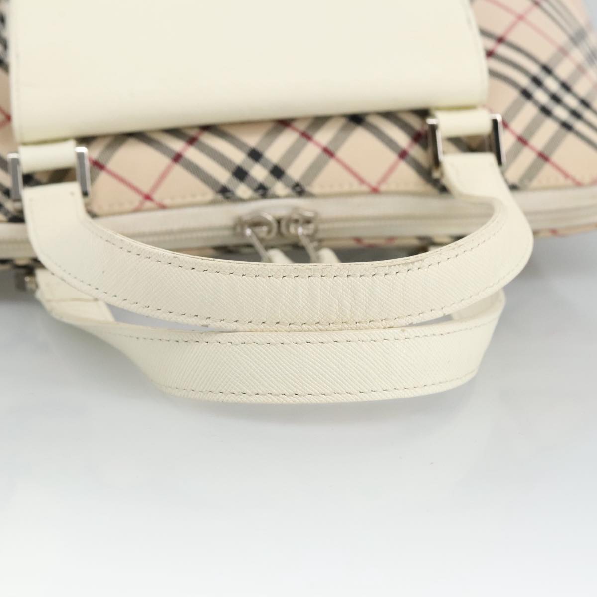 BURBERRY Nova Check Hand Bag Canvas Beige Silver Auth 96953