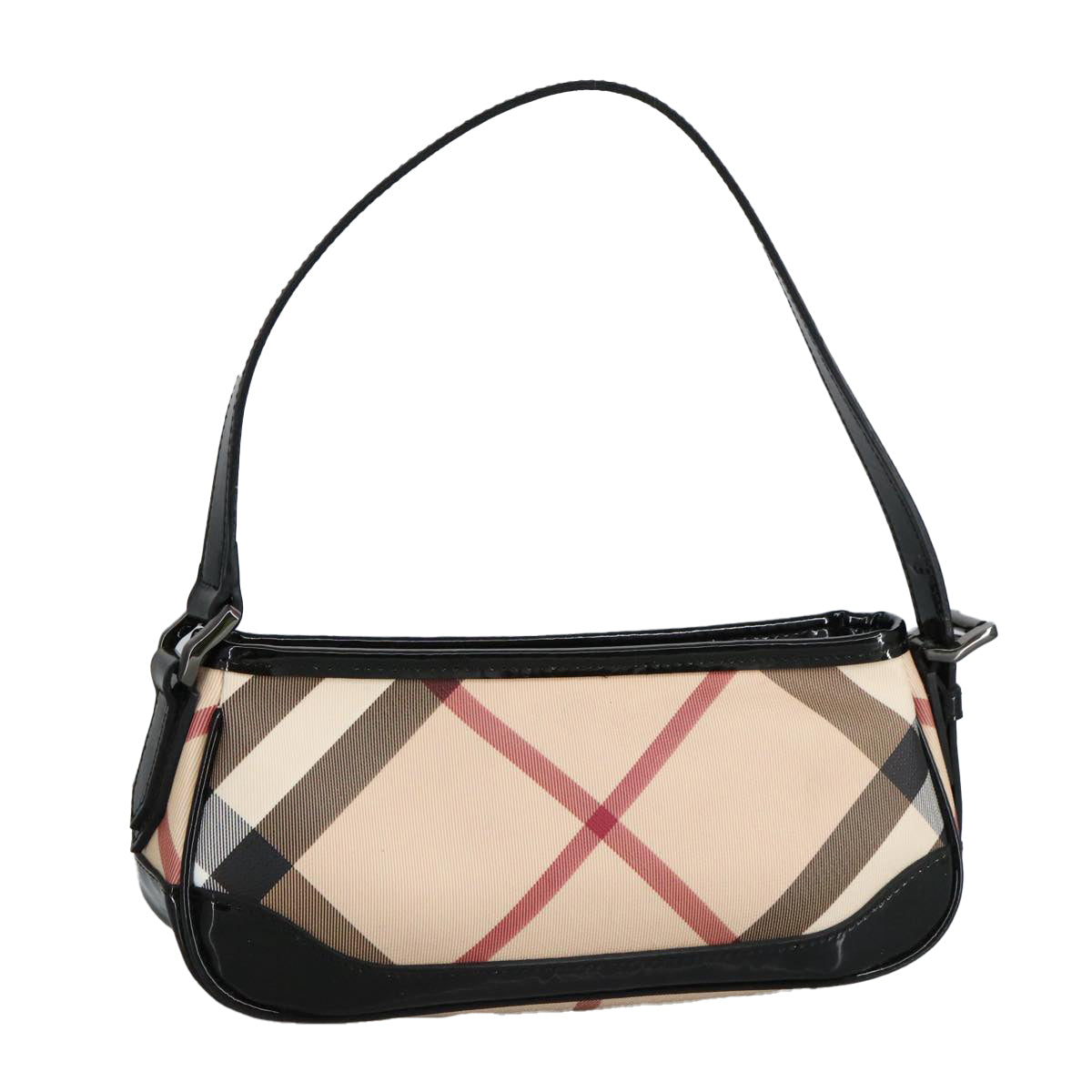 BURBERRY Nova Check Shoulder Bag PVC Beige Silver Auth 96954