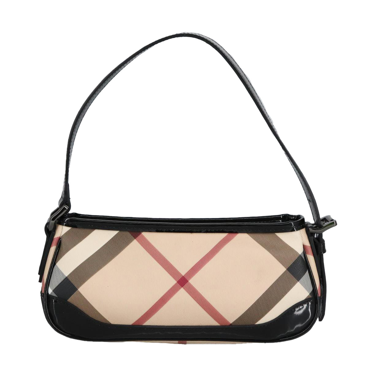 BURBERRY Nova Check Shoulder Bag PVC Beige Silver Auth 96954