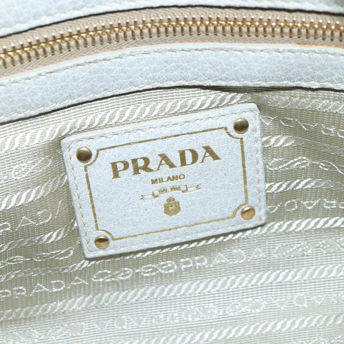 PRADA Hand Bag Leather 2way White Gold Light Gray Auth 96957