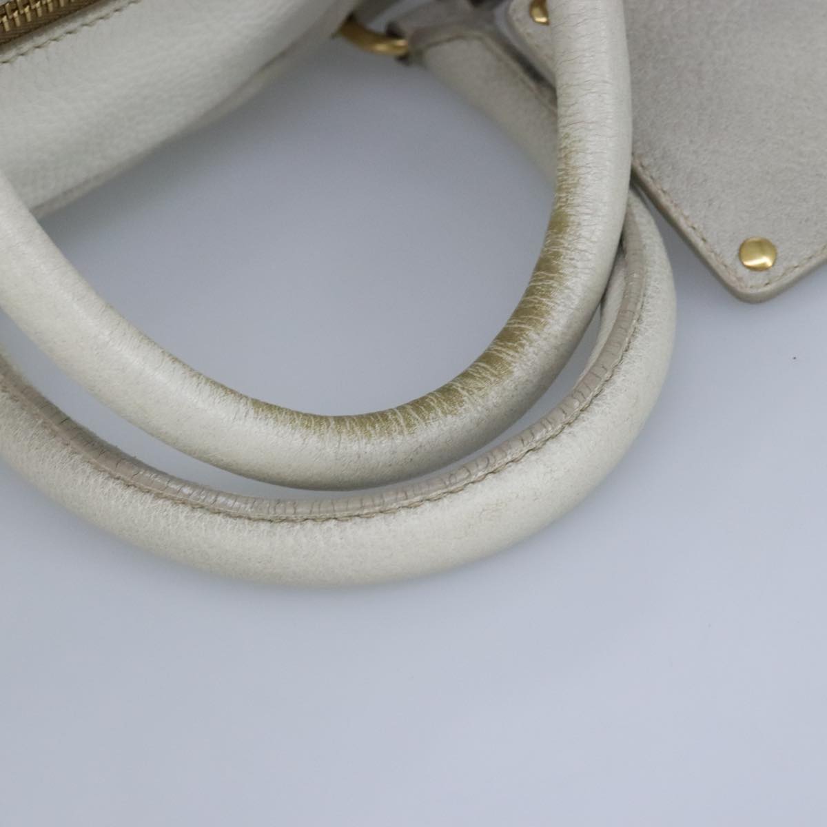 PRADA Hand Bag Leather 2way White Gold Light Gray Auth 96957