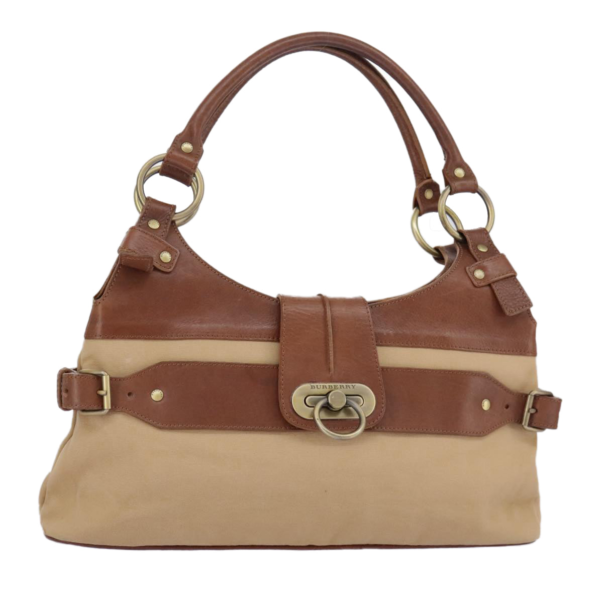 BURBERRY Shoulder Bag Canvas Gold Brown Auth 96959