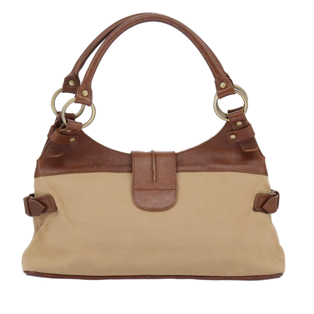 BURBERRY Shoulder Bag Canvas Gold Brown Auth 96959