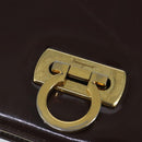 Salvatore Ferragamo Gancini Shoulder Bag Patent leather Brown Gold Auth 96961-18