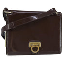 Salvatore Ferragamo Gancini Shoulder Bag Patent leather Brown Gold Auth 96961-1