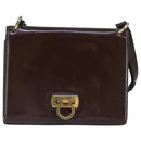 Salvatore Ferragamo Gancini Shoulder Bag Patent leather Brown Gold Auth 96961-13