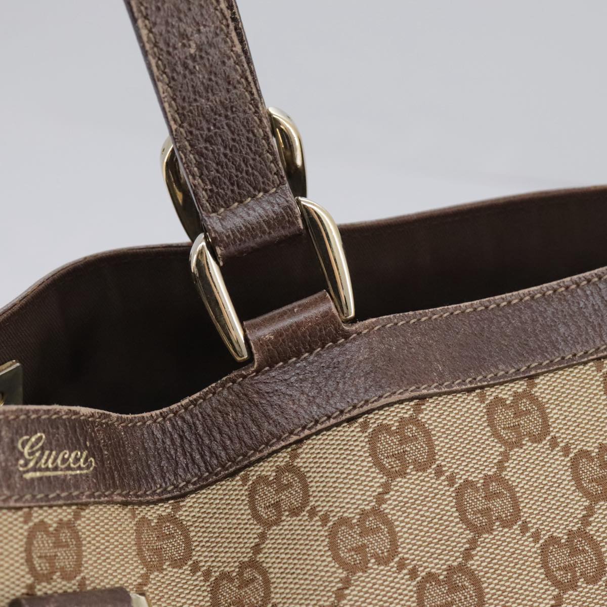 GUCCI GG Canvas Tote Bag Beige Gold 141472 Auth 96968