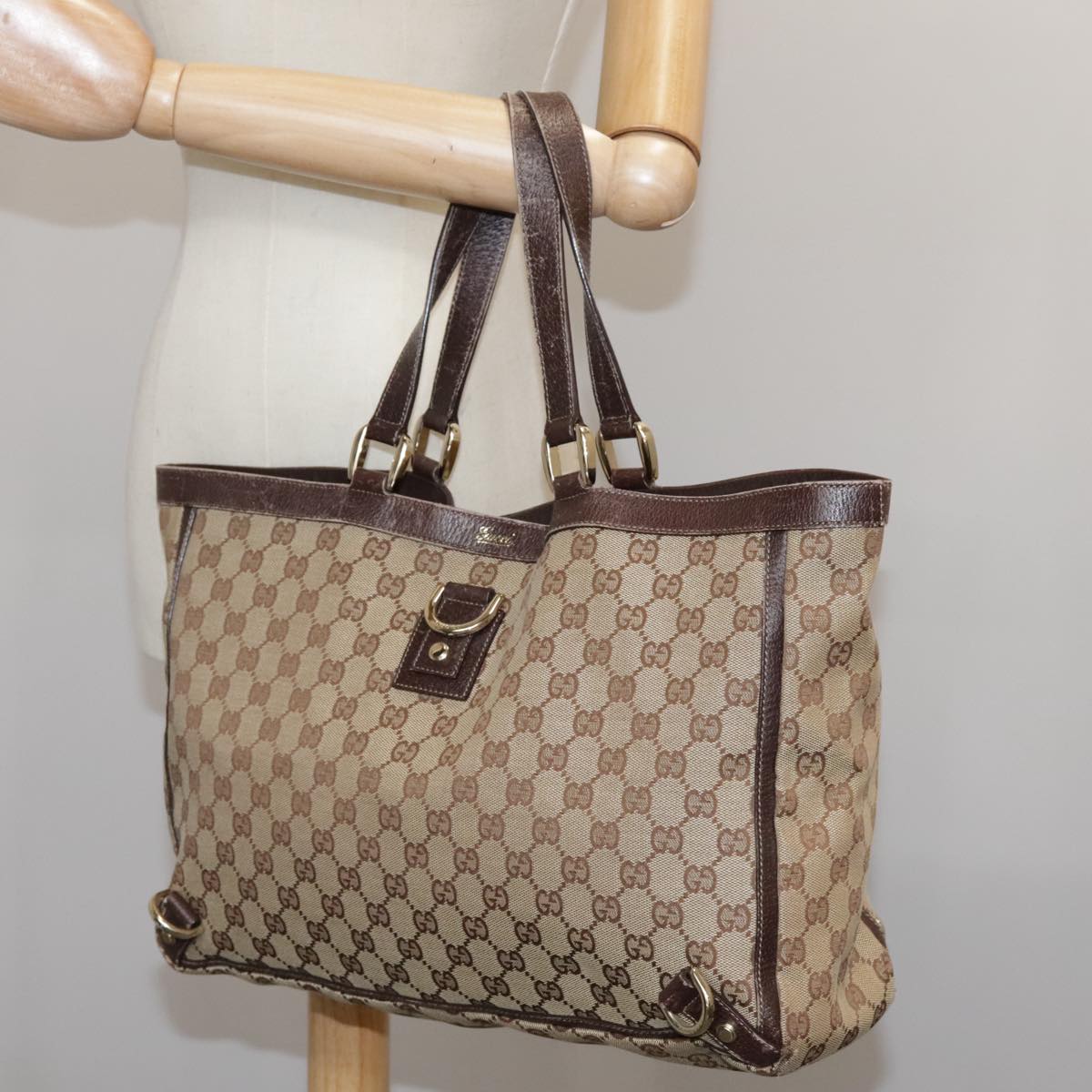 GUCCI GG Canvas Tote Bag Beige Gold 141472 Auth 96968