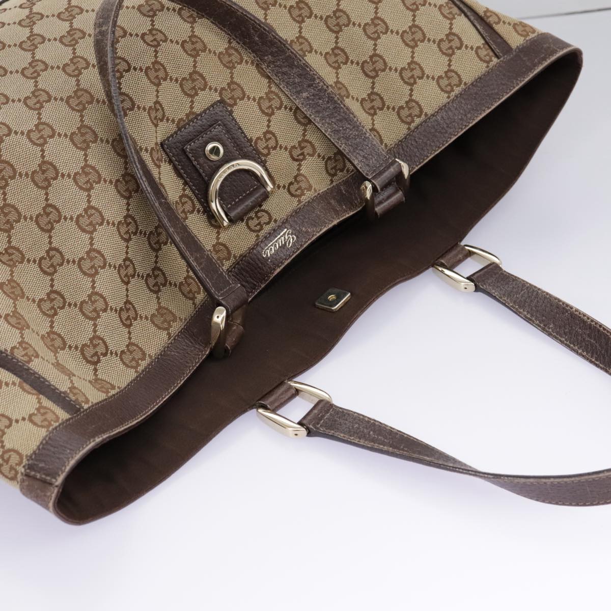 GUCCI GG Canvas Tote Bag Beige Gold 141472 Auth 96968