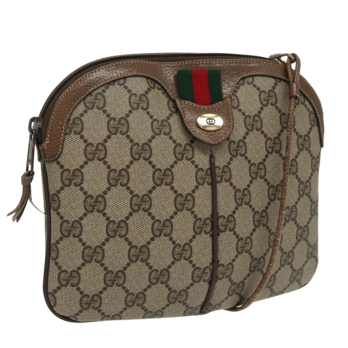 GUCCI GG Supreme Web Sherry Line Shoulder Bag PVC Beige 904 02 047 Auth 96969