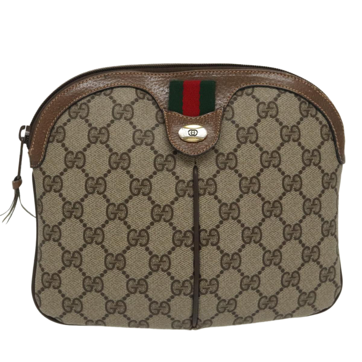 GUCCI GG Supreme Web Sherry Line Shoulder Bag PVC Beige 904 02 047 Auth 96969