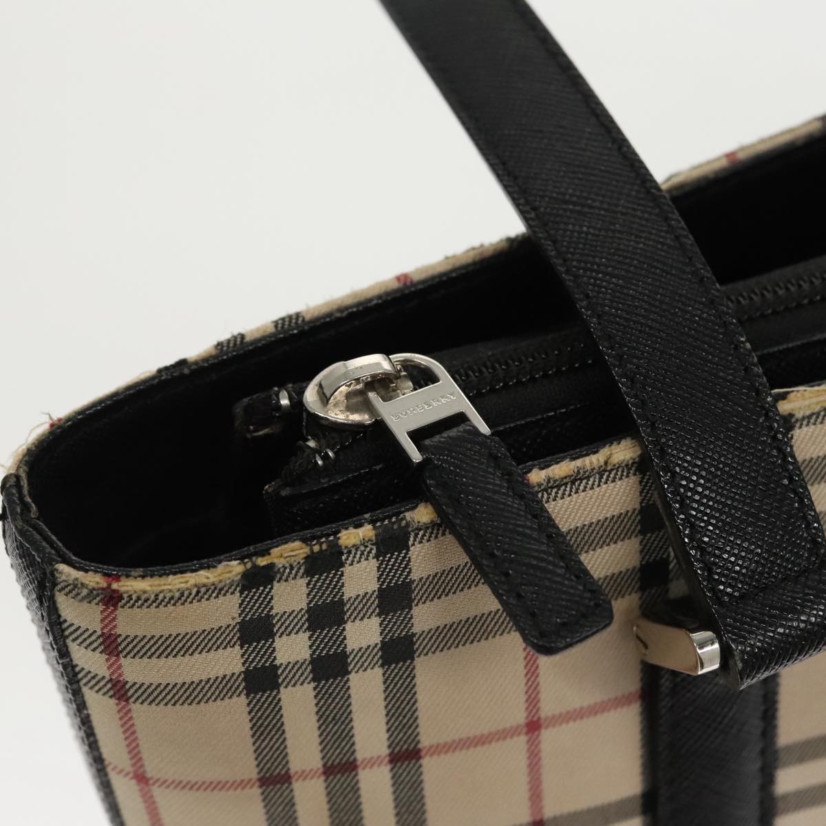 BURBERRY Nova Check Tote Bag Canvas Beige Black Silver Auth 96970