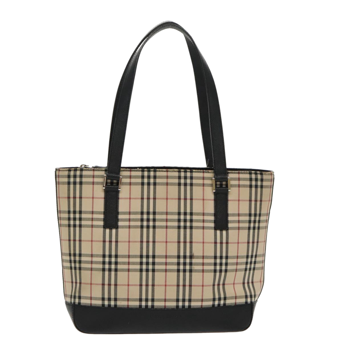 BURBERRY Nova Check Tote Bag Canvas Beige Black Silver Auth 96970