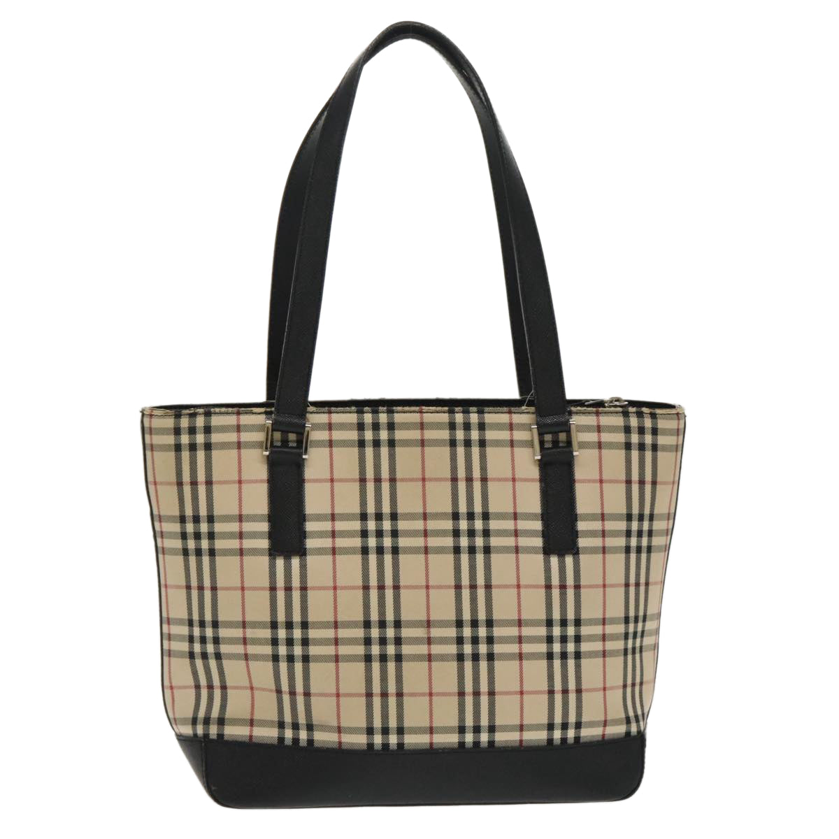 BURBERRY Nova Check Tote Bag Canvas Beige Black Silver Auth 96970 - 0