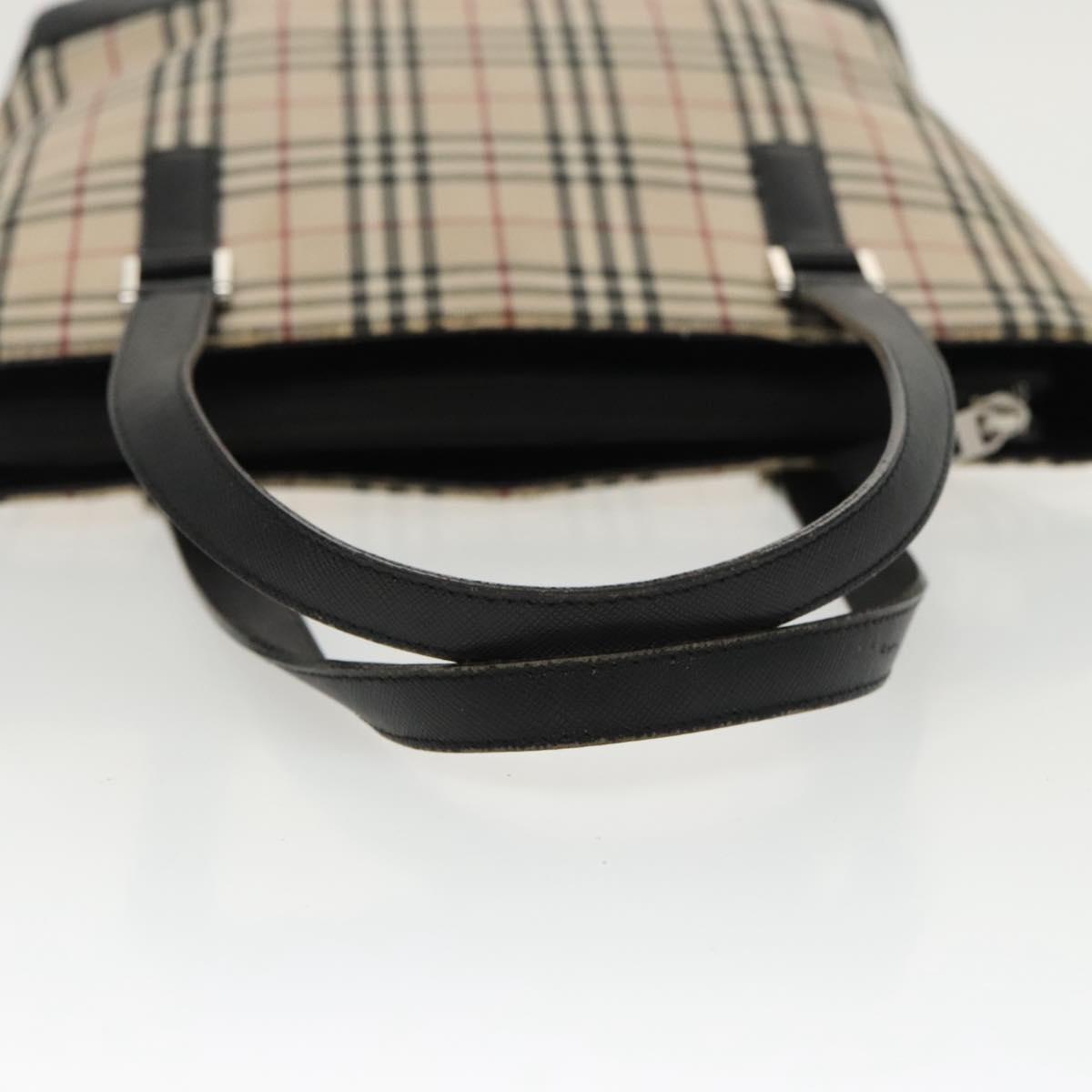 BURBERRY Nova Check Tote Bag Canvas Beige Black Silver Auth 96970