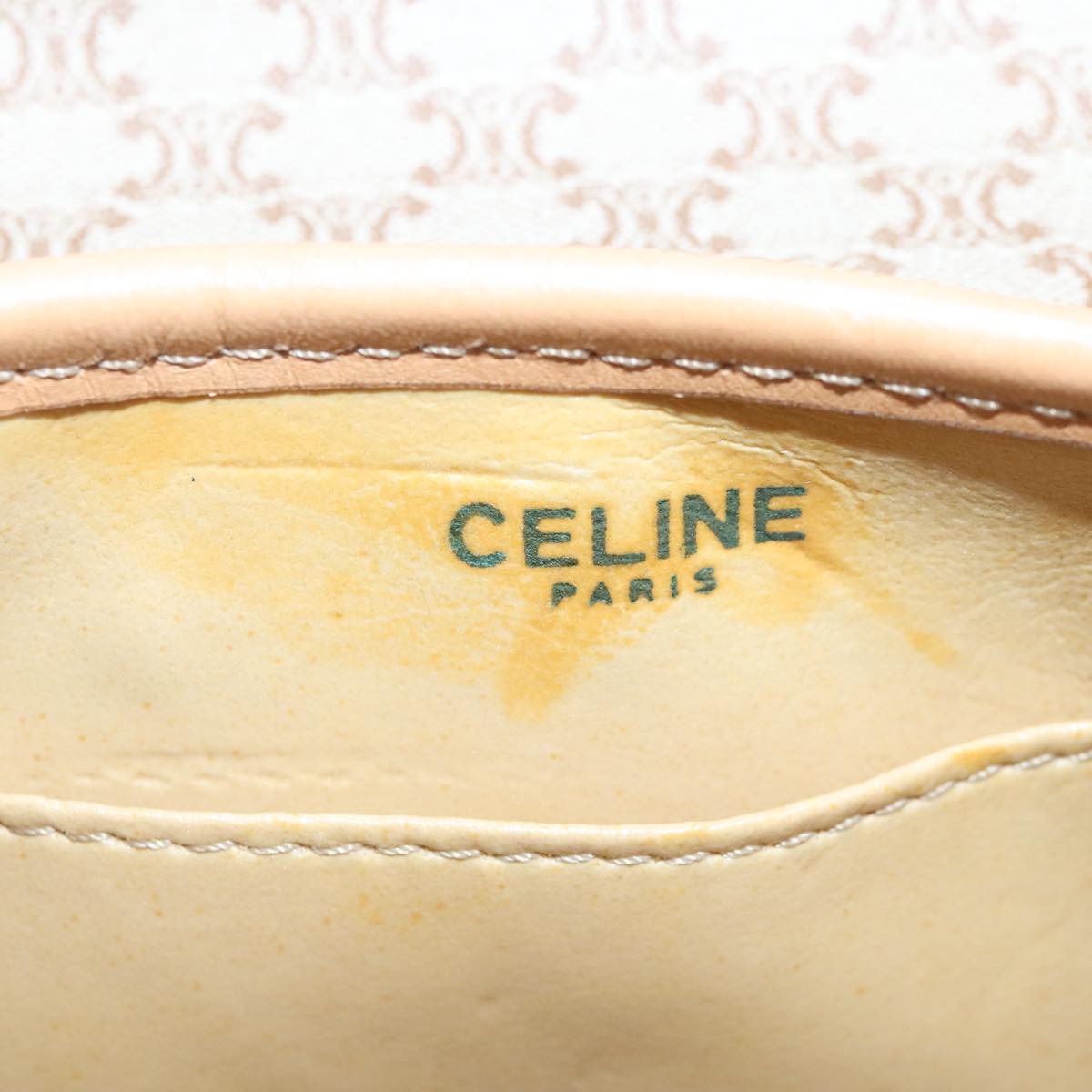 CELINE Macadam Canvas Shoulder Bag Beige Gold Auth 96974