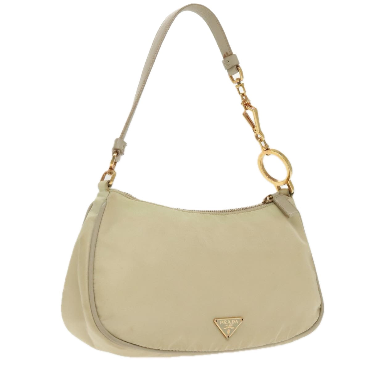 PRADA Hand Bag Nylon Beige Gold Auth 96975