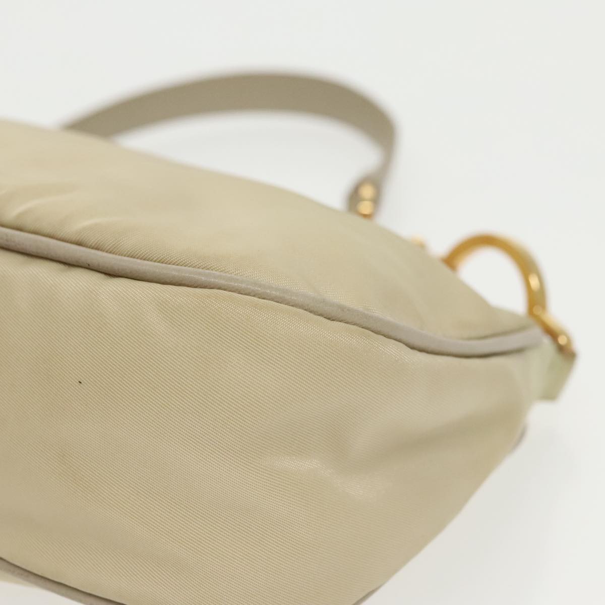 PRADA Hand Bag Nylon Beige Gold Auth 96975