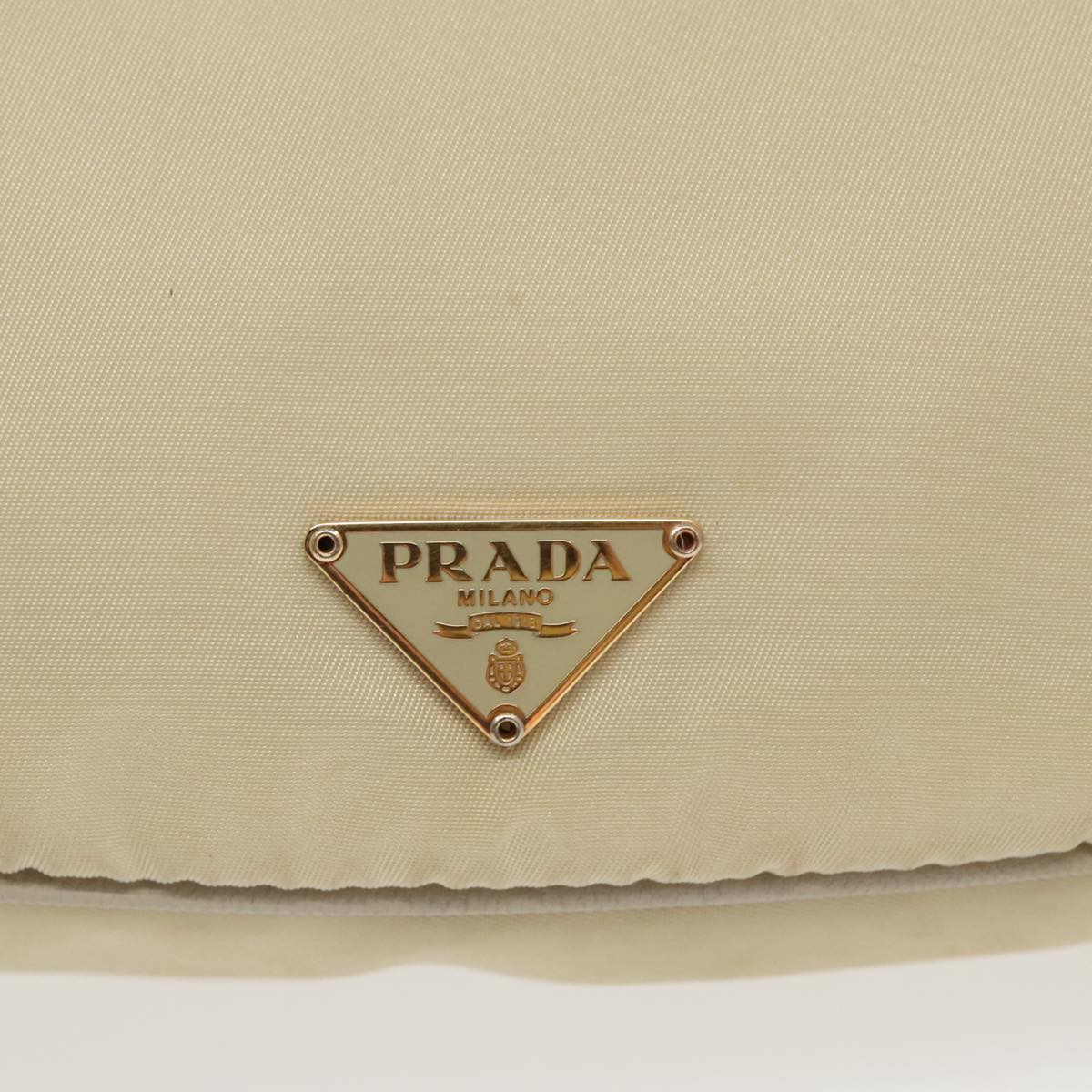 PRADA Hand Bag Nylon Beige Gold Auth 96975