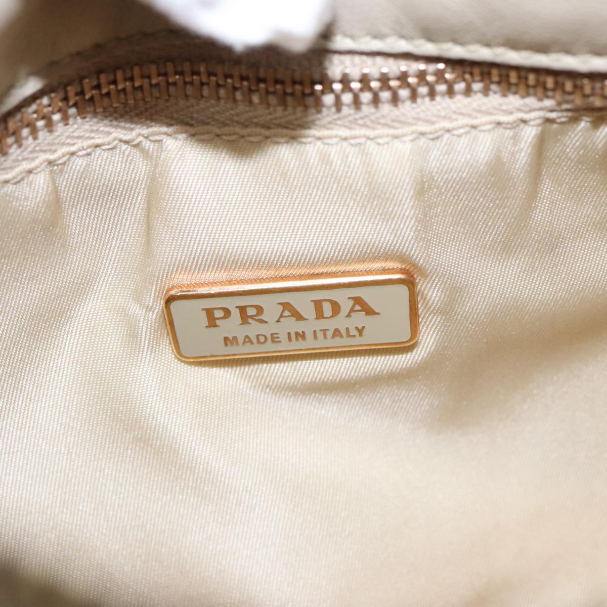 PRADA Hand Bag Nylon Beige Gold Auth 96975