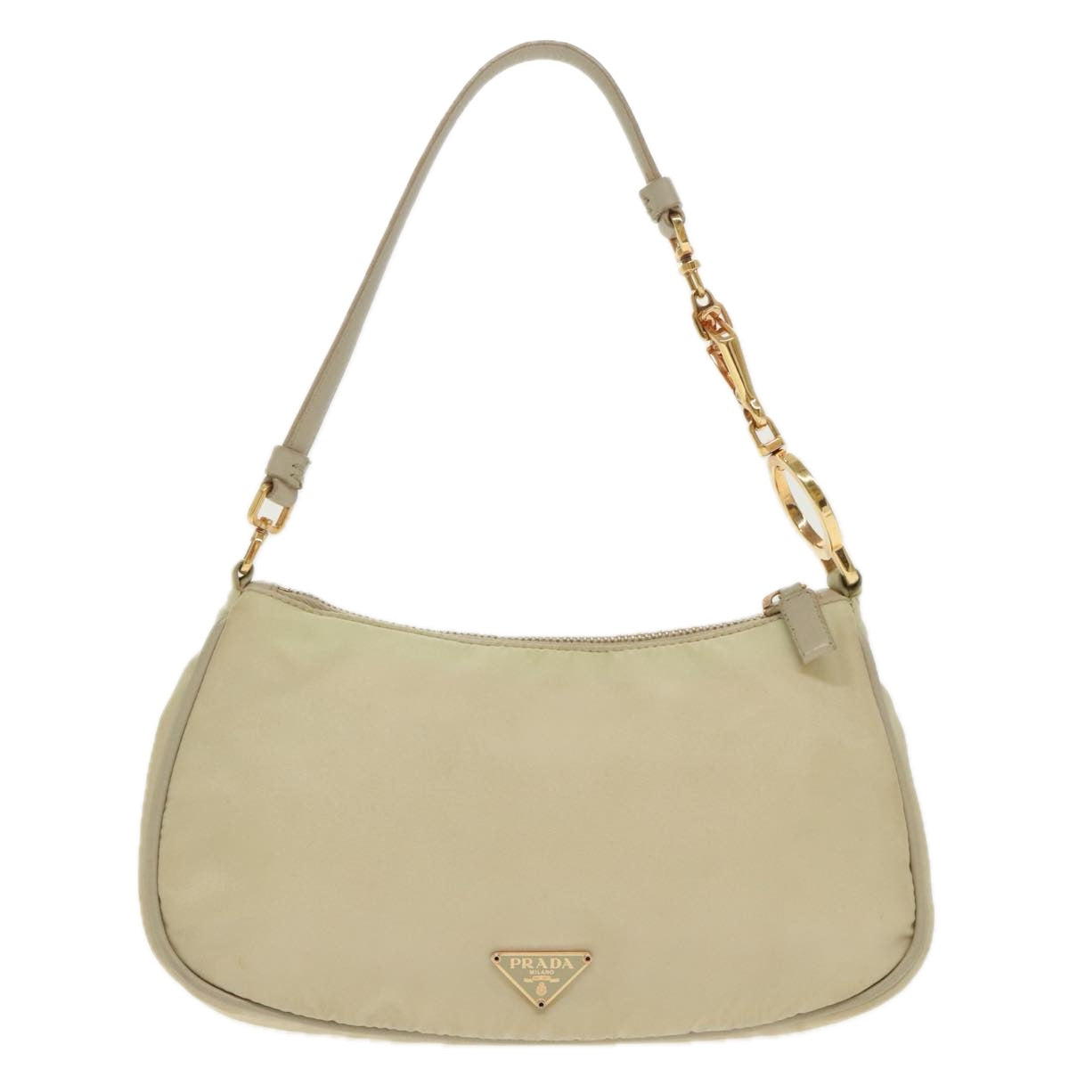 PRADA Hand Bag Nylon Beige Gold Auth 96975