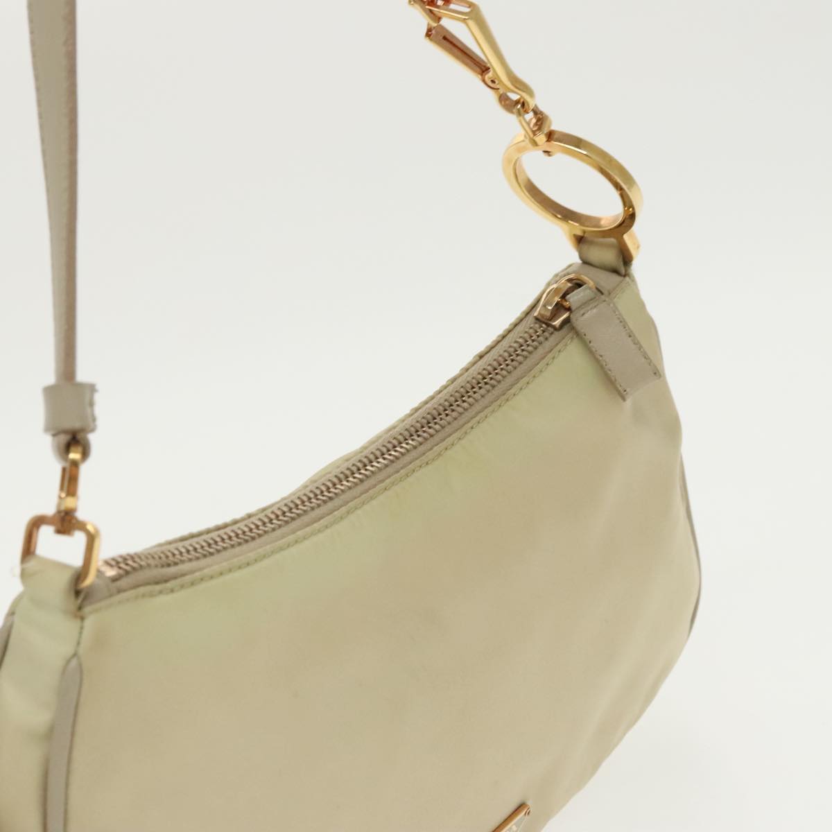 PRADA Hand Bag Nylon Beige Gold Auth 96975