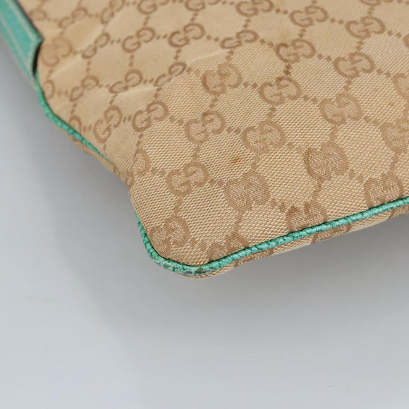 GUCCI GG Canvas Schultertasche Beige Silber Grün 113013 Auth 96980